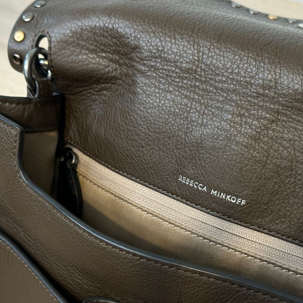 Rebecca Minkoff Nanine Studded Bag Brown Leather Crossbody Shoulder Purse Modern - Picture 2 of 16